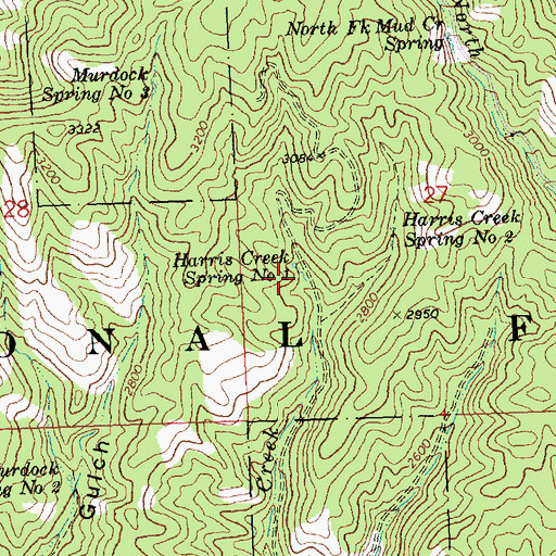 Topographic Map of Harris Creek Spring Number 1, WA