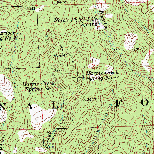 Topographic Map of Harris Creek Spring Number 2, WA