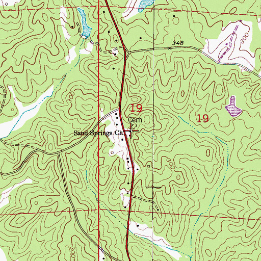 Topographic Map of Sand Springs Church, AL