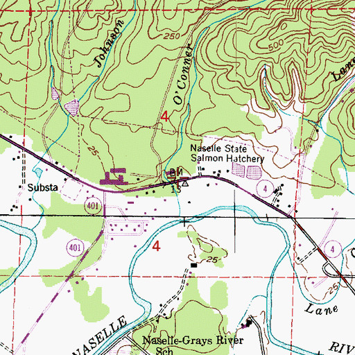Topographic Map of Naselle State Salmon Hatchery, WA
