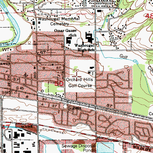 Topographic Map of Orchard Hills Golf Course, WA