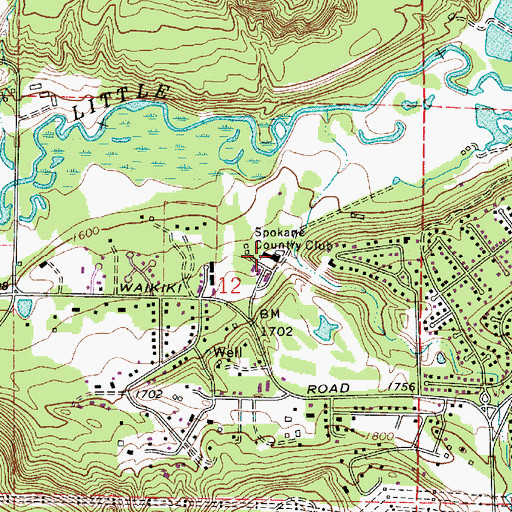Topographic Map of Spokane Country Club, WA