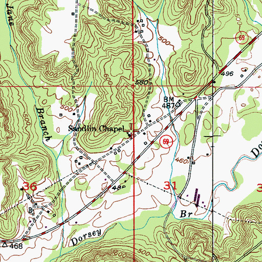 Topographic Map of Sandlin Chapel United Methodist Church, AL