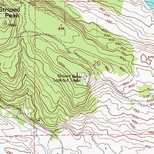 Topographic Map of Striped Peak Lookout Tower, WA
