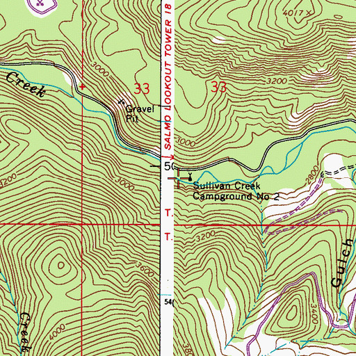 Topographic Map of Sullivan Creek Campground Number 2, WA