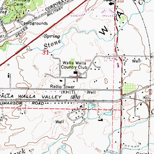 Topographic Map of Walla Walla Country Club, WA