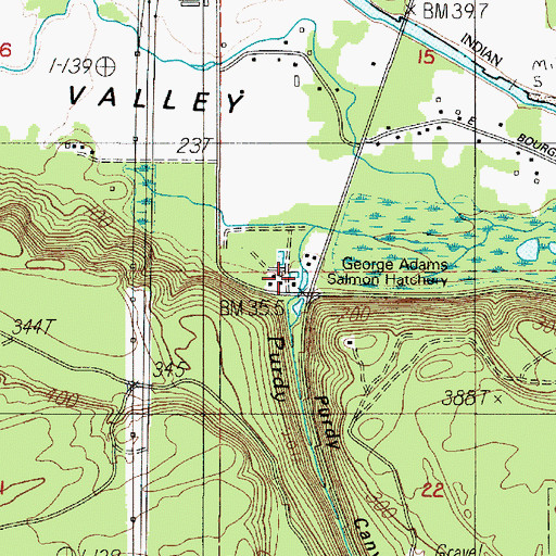 Topographic Map of George Adams Salmon Hatchery, WA