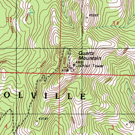 Topographic Map of Quartz Mountain Lookout Tower, WA