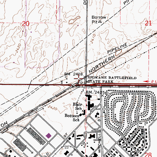 Topographic Map of Spokane Plains Battlefield, WA