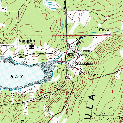 Topographic Map of Vaughn Creek, WA