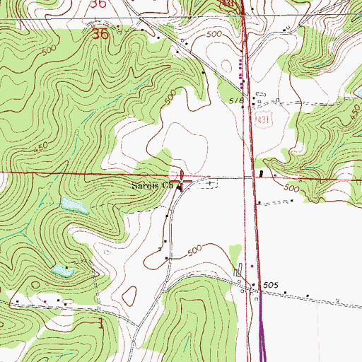 Topographic Map of Sardis Baptist Church, AL