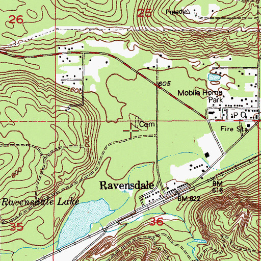 Topographic Map of Ravensdale Cemetery, WA