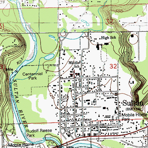 Topographic Map of Sultan Middle School, WA