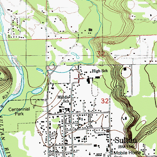 Topographic Map of Sultan High School, WA