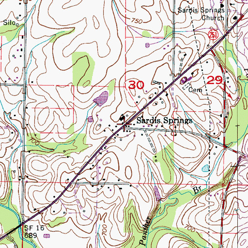 Topographic Map of Sardis Springs, AL