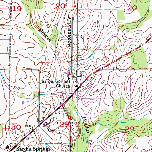 Topographic Map of Sardis Springs Church of Christ, AL