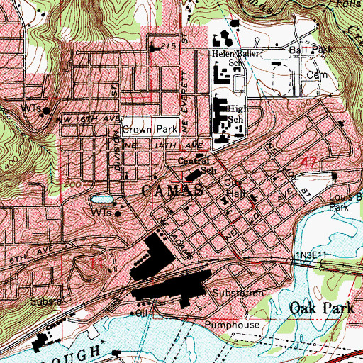Topographic Map of Central Elementary School, WA