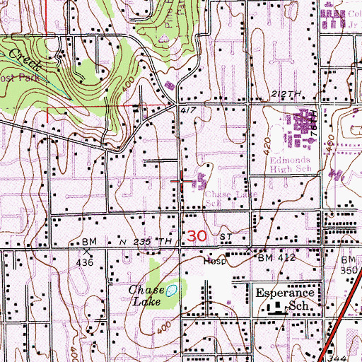 Topographic Map of Chase Lake Elementary School, WA