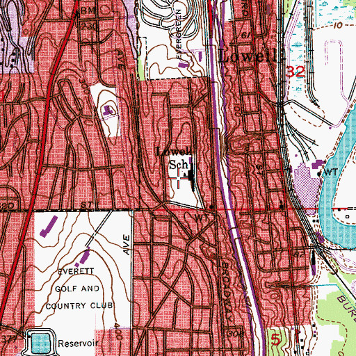 Topographic Map of Lowell Elementary School, WA