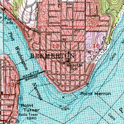 Topographic Map of Manette Elementary School, WA