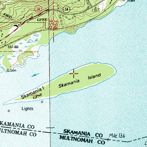 Topographic Map of Skamania Island, WA