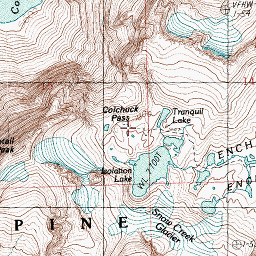 Topographic Map of Colchuck Pass, WA