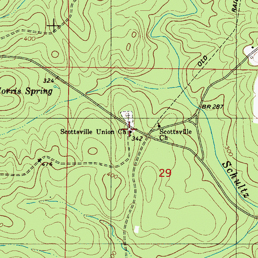 Topographic Map of Scottsville Union Church, AL