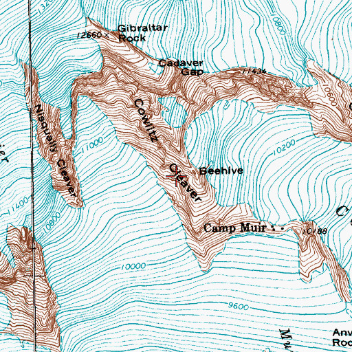 Topographic Map of The Beehive, WA