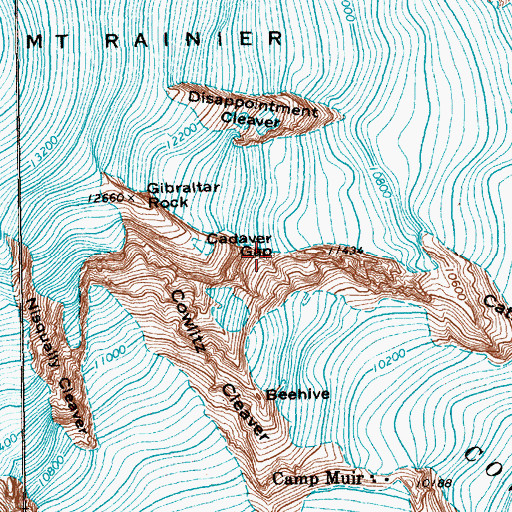 Topographic Map of Cadaver Gap, WA
