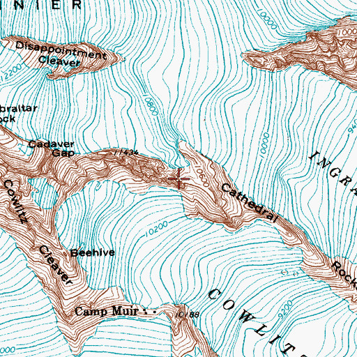Topographic Map of Cathedral Rocks, WA