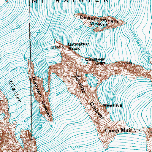 Topographic Map of Cowlitz Cleaver, WA