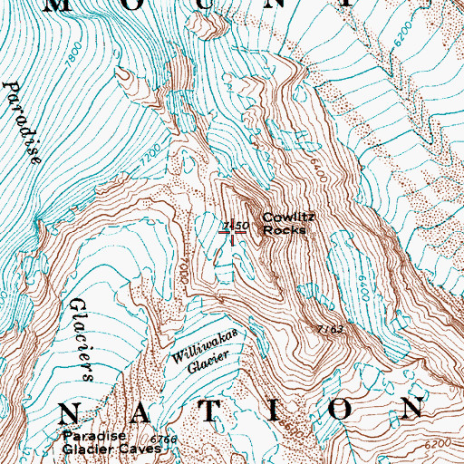 Topographic Map of Cowlitz Rocks, WA