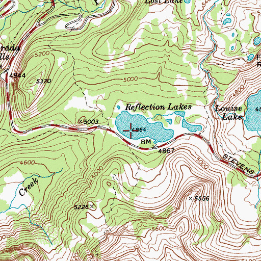 Topographic Map of Reflection Lakes, WA