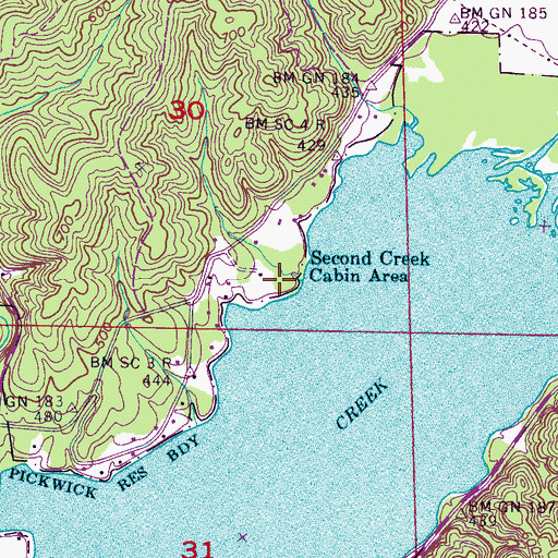 Topographic Map of Second Creek Cabin Area, AL