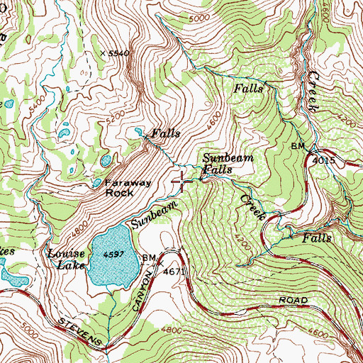 Topographic Map of Sunbeam Falls, WA