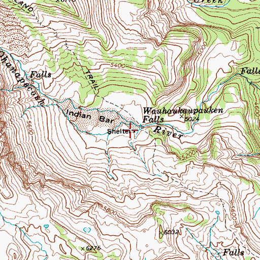 Topographic Map of Wauhaukaupauken Falls, WA