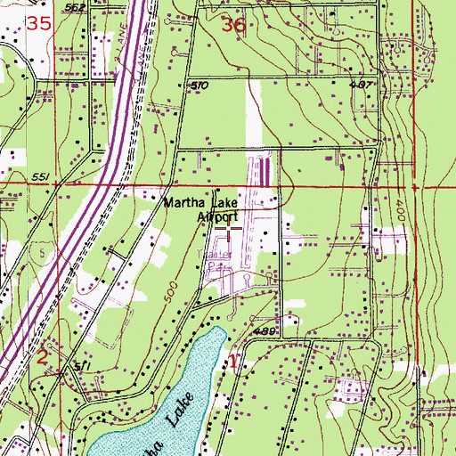 Topographic Map of Martha Lake Airport (historical), WA