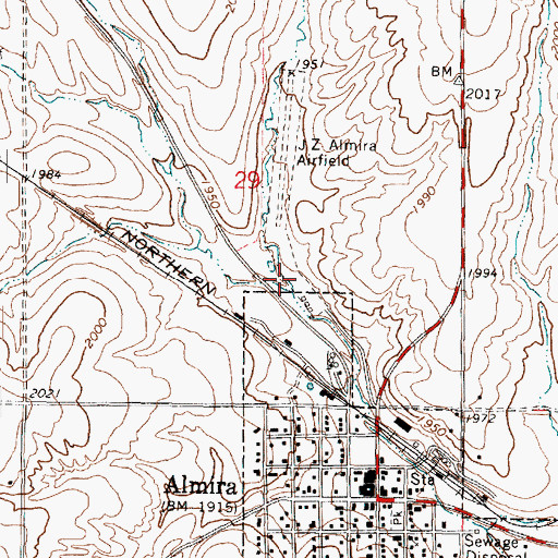 Topographic Map of J Z Almira Airfield (historical), WA