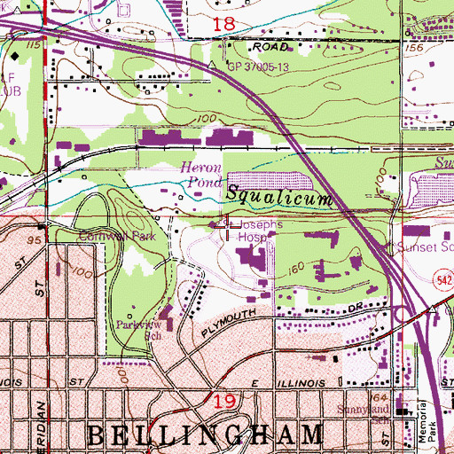 Topographic Map of Saint Joseph Hospital Campus Heliport, WA