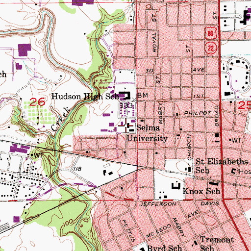 Topographic Map of Selma University, AL