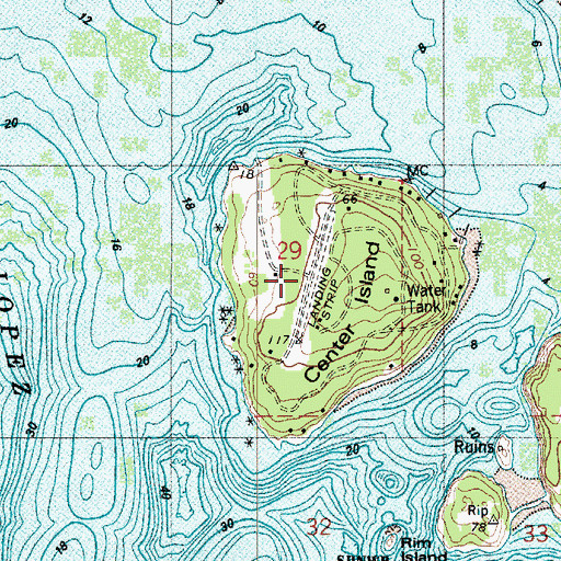 Topographic Map of Center Island Airport, WA