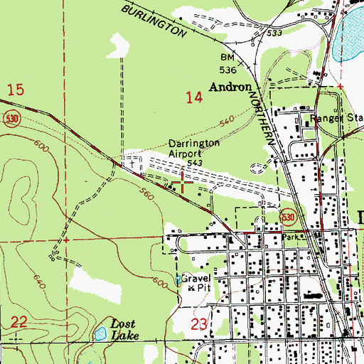Topographic Map of Darrington Municipal Airport, WA