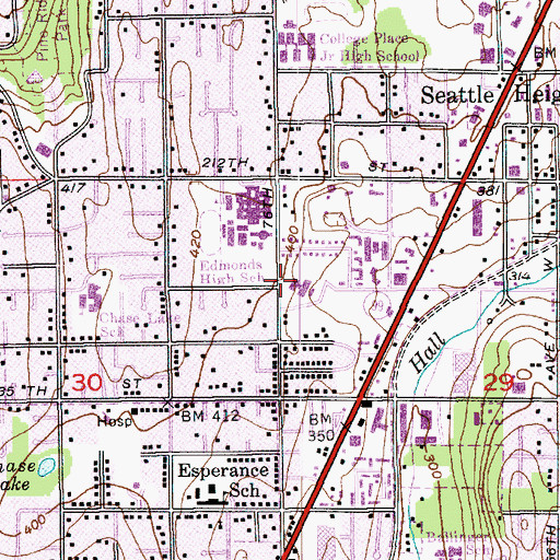 Topographic Map of Stevens Memorial Hospital Heliport, WA