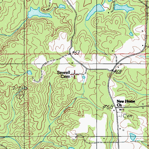 Topographic Map of Sewell Cemetery, AL