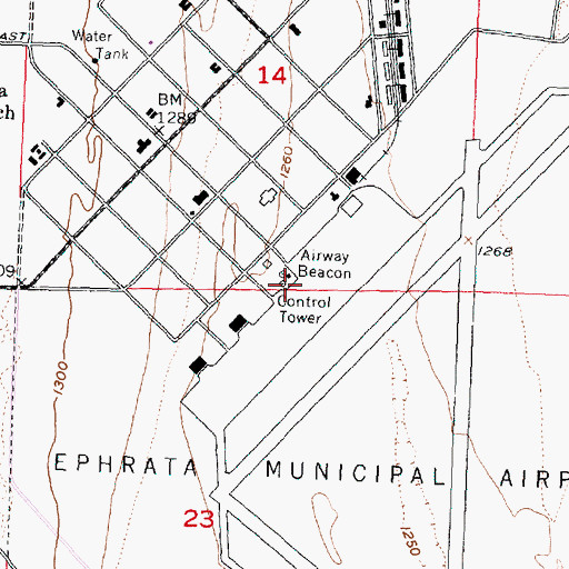 Topographic Map of Ephrata Municipal Airport, WA