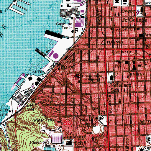 Topographic Map of Providence Hospital Heliport, WA