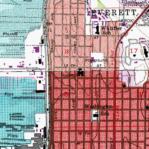 Topographic Map of General Hospital of Everett Heliport, WA