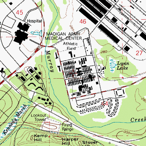 Topographic Map of Madigan Hospital Heliport, WA