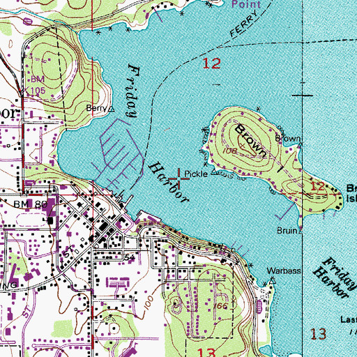 Topographic Map of Friday Harbor Seaplane Base, WA