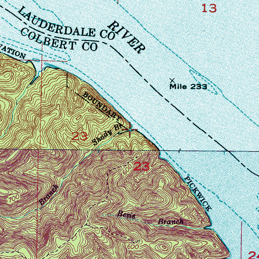 Topographic Map of Shady Branch, AL